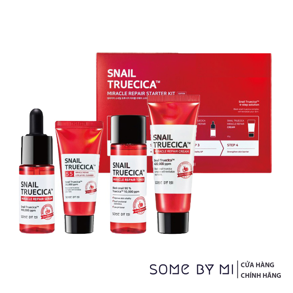 Bộ 4 Món Dưỡng Phục Hồi, Tái Tạo Da Ốc Sên Some By mi Snail Truecica Miracle Repair Starter Kit - Skin365